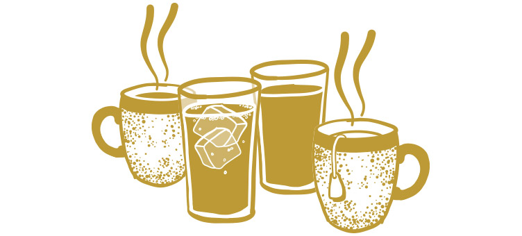 Coffee, soda, juice, and tea vignette