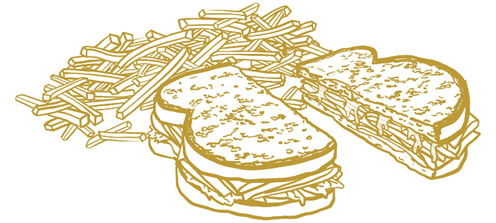 Grilled ham and cheese sandwich with seasoned fries vignette